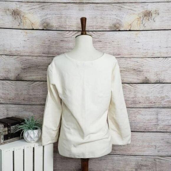 NIC+ZOE Womens Long Sleeve Top Bone Ivory XS V Neck Pockets Pullover - Picture 2 of 2